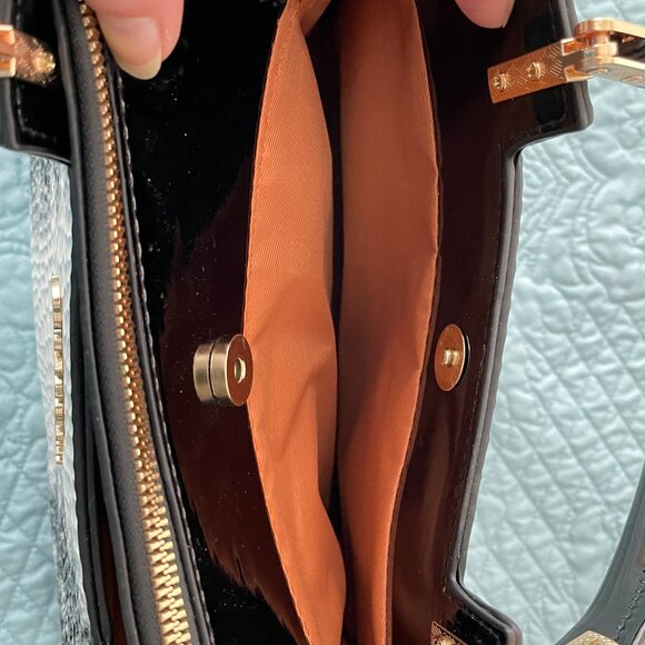 NWOT Snakeskin PU Leather Double Handle Satchel with Crossbody Strap Bla… - Picture 7 of 8